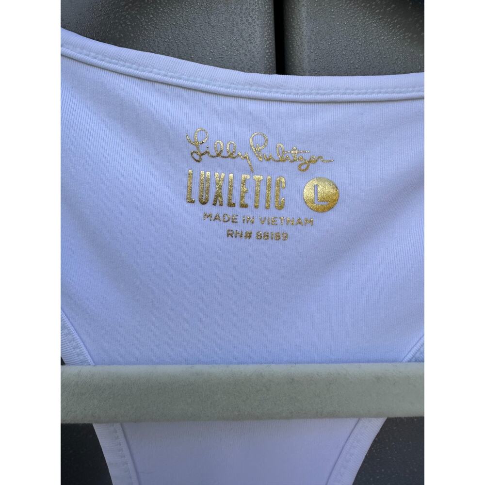 Lily Pulitzer Luxletic White Racerback Tank Top Scalloped Hem Sz L Activewear - Picture 8 of 12